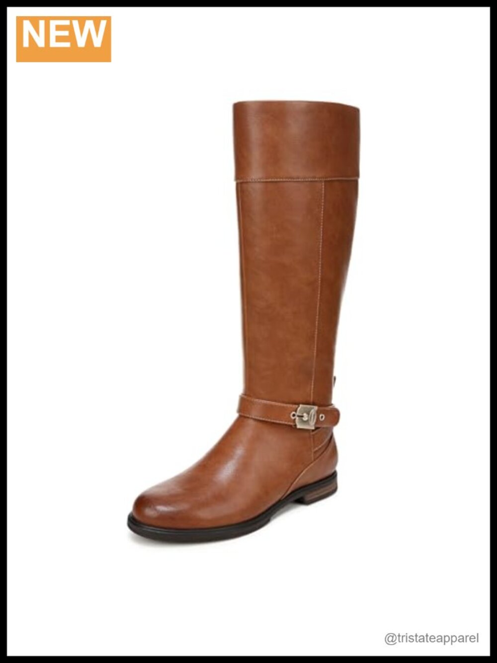 Faux Leather Knee High Boots with Buckle Strap, Inside Zip, Comfort Insole